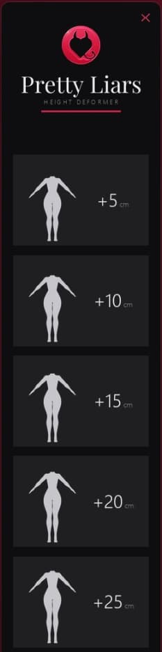 Height Deformer HUD, upper half: logo and the +5 to +25 cm buttons